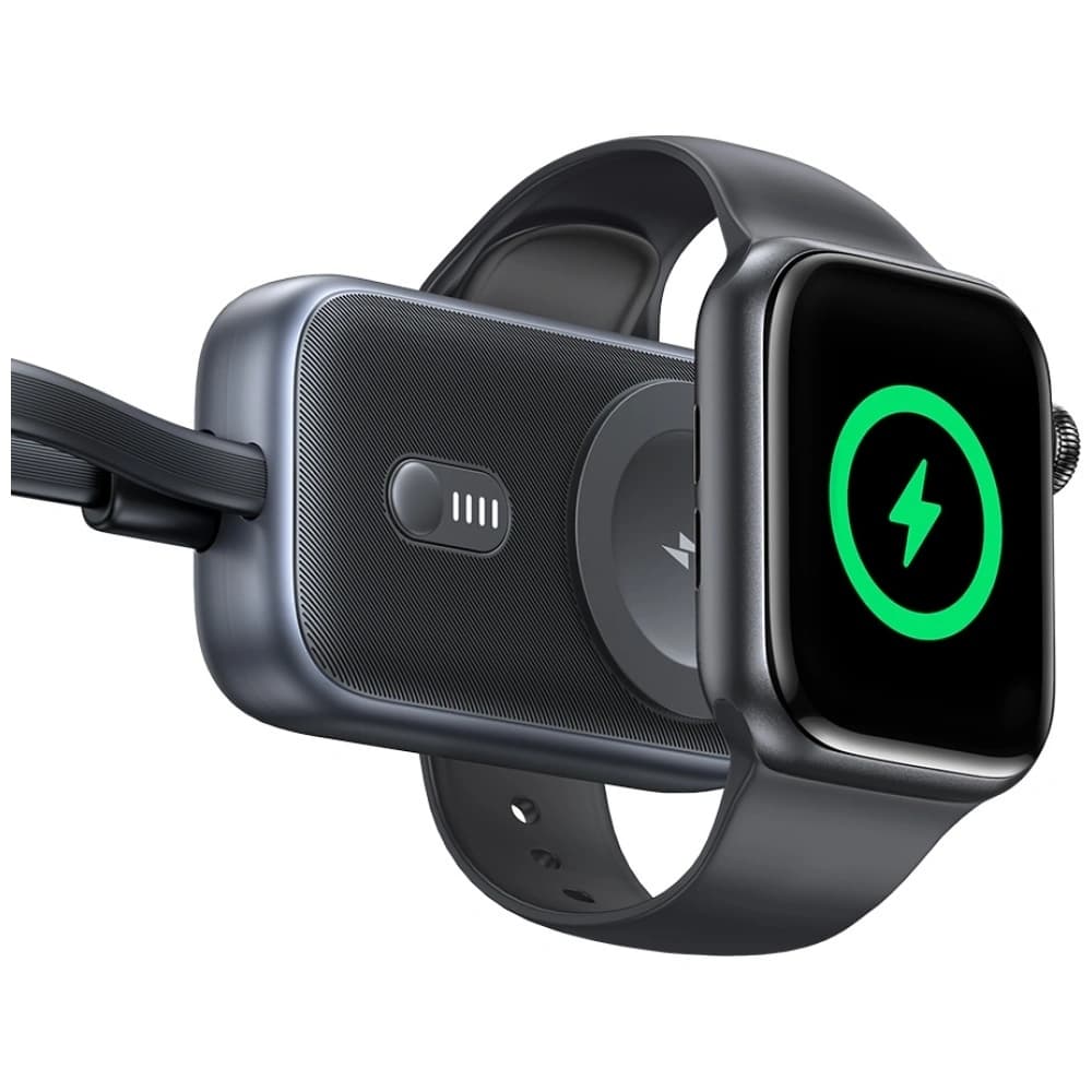 USAMS CD245 2-v-1 bezdrátová nabíječka pro Apple Watch s 1200mAh power bankou + USB-C kabel Titanová - 3