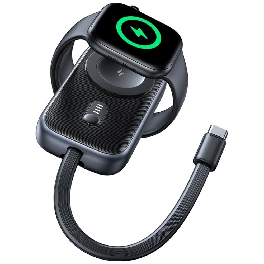 USAMS CD245 2-v-1 bezdrátová nabíječka pro Apple Watch s 1200mAh power bankou + USB-C kabel Titanová - 4