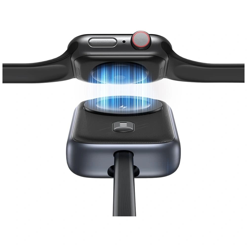 USAMS CD245 2-v-1 bezdrátová nabíječka pro Apple Watch s 1200mAh power bankou + USB-C kabel Titanová - 7