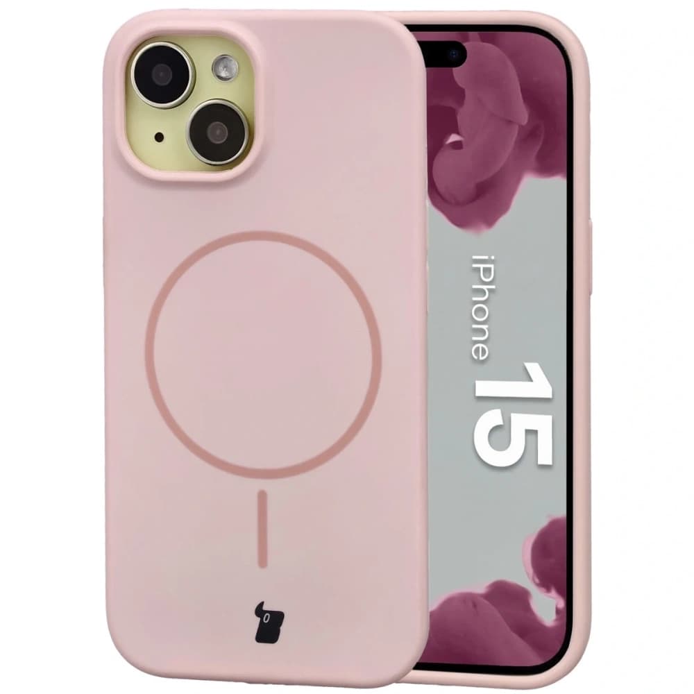Silikonowe etui z pierścieniem magnetycznym Bizon Soft Case Magnetic do iPhone 15, jasnoróżowe - 1