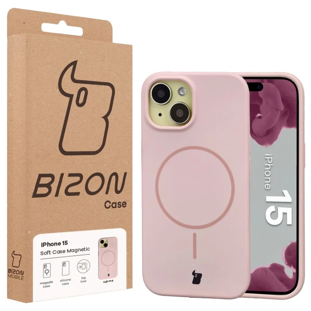 Silikonowe etui z pierścieniem magnetycznym Bizon Soft Case Magnetic do iPhone 15, jasnoróżowe - 8