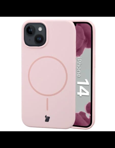 Silikonowe etui z pierścieniem magnetycznym Bizon Soft Case Magnetic do Apple iPhone 14 jasnoróżowe