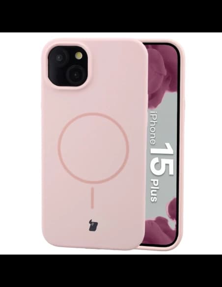Husa moale Bizon cu magnet pentru Apple iPhone 15 Plus roz deschis