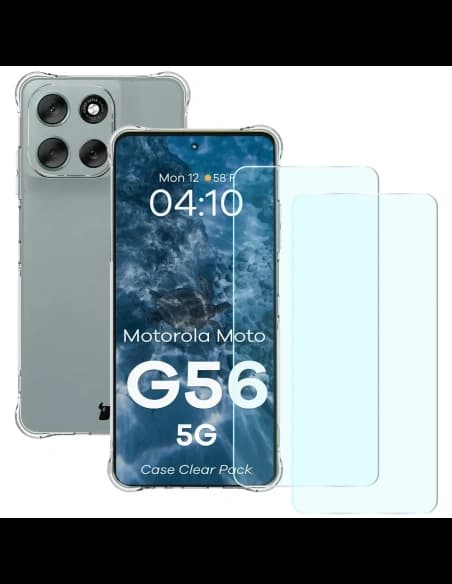 Bizon Case Clear Pack Hülle + 2x gehärtetes Glas Motorola Moto G56 5G
