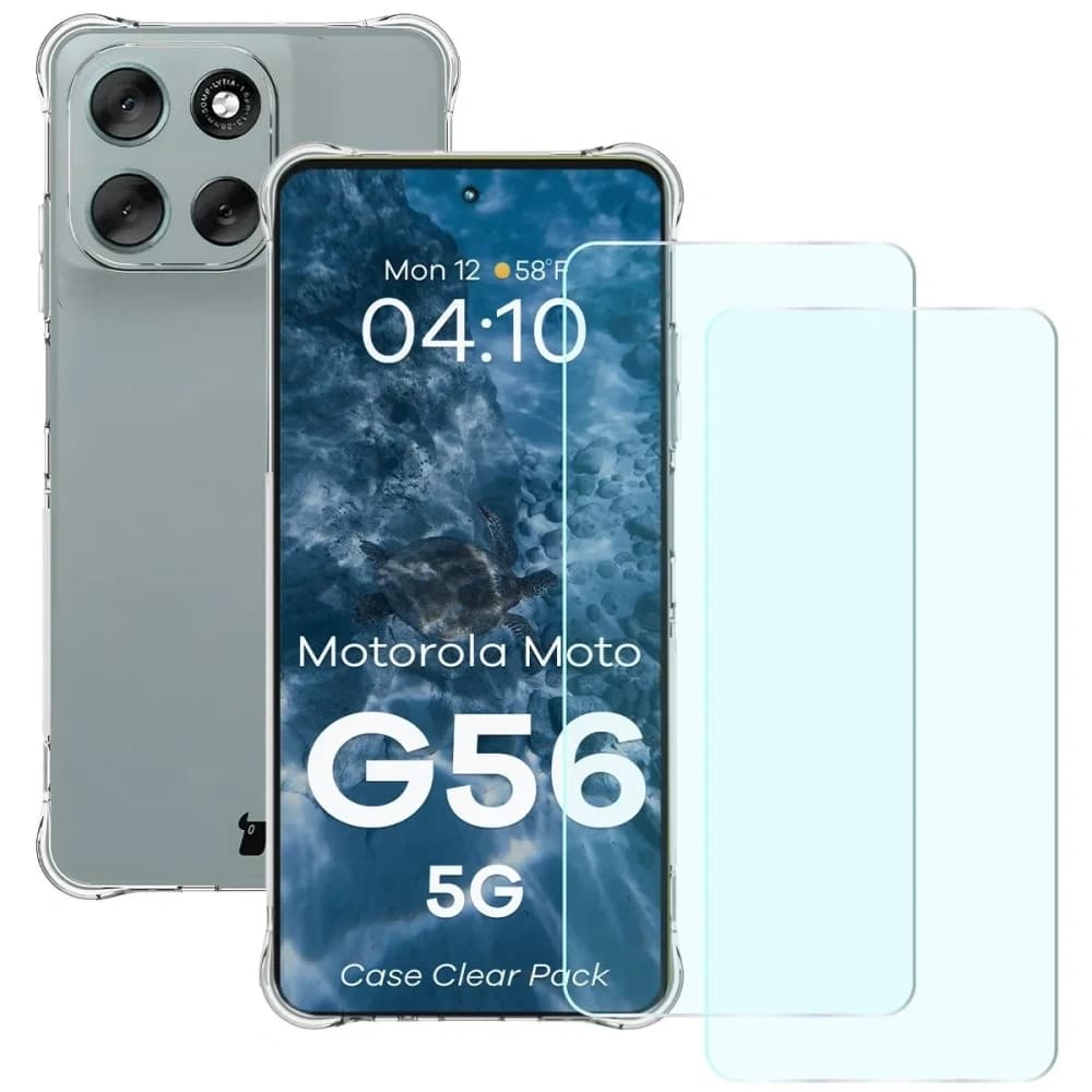Bizon Case Clear Pack Hülle + 2x gehärtetes Glas Motorola Moto G56 5G - 1