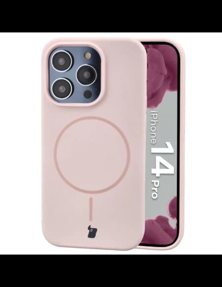 Silikonowe etui z pierścieniem magnetycznym Bizon Soft Case Magnetic do Apple iPhone 14 Pro jasnoróżowe