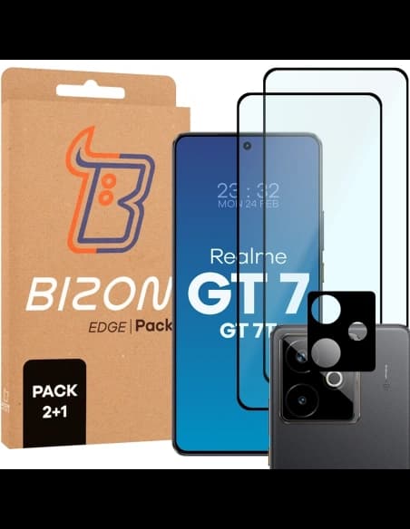 Set Bizon Edge 2 (2x sticlă ecran + 1x sticlă cameră) pentru Bizon Edge 2 Pack Realme GT 7 / 7T