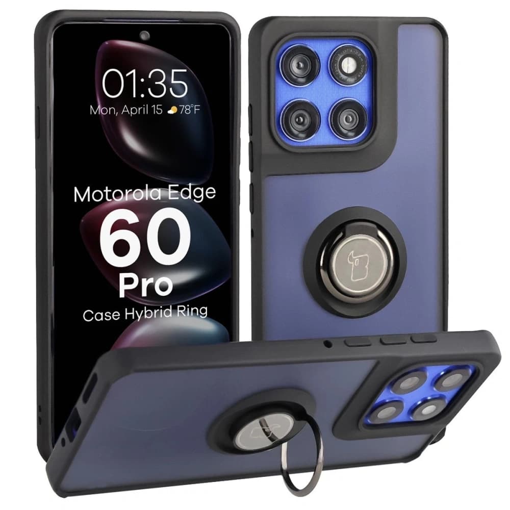 Inel de inel hibrid Bizon Case pentru Motorola Edge 60 Pro, fumuriu, cu ramă neagră - 1