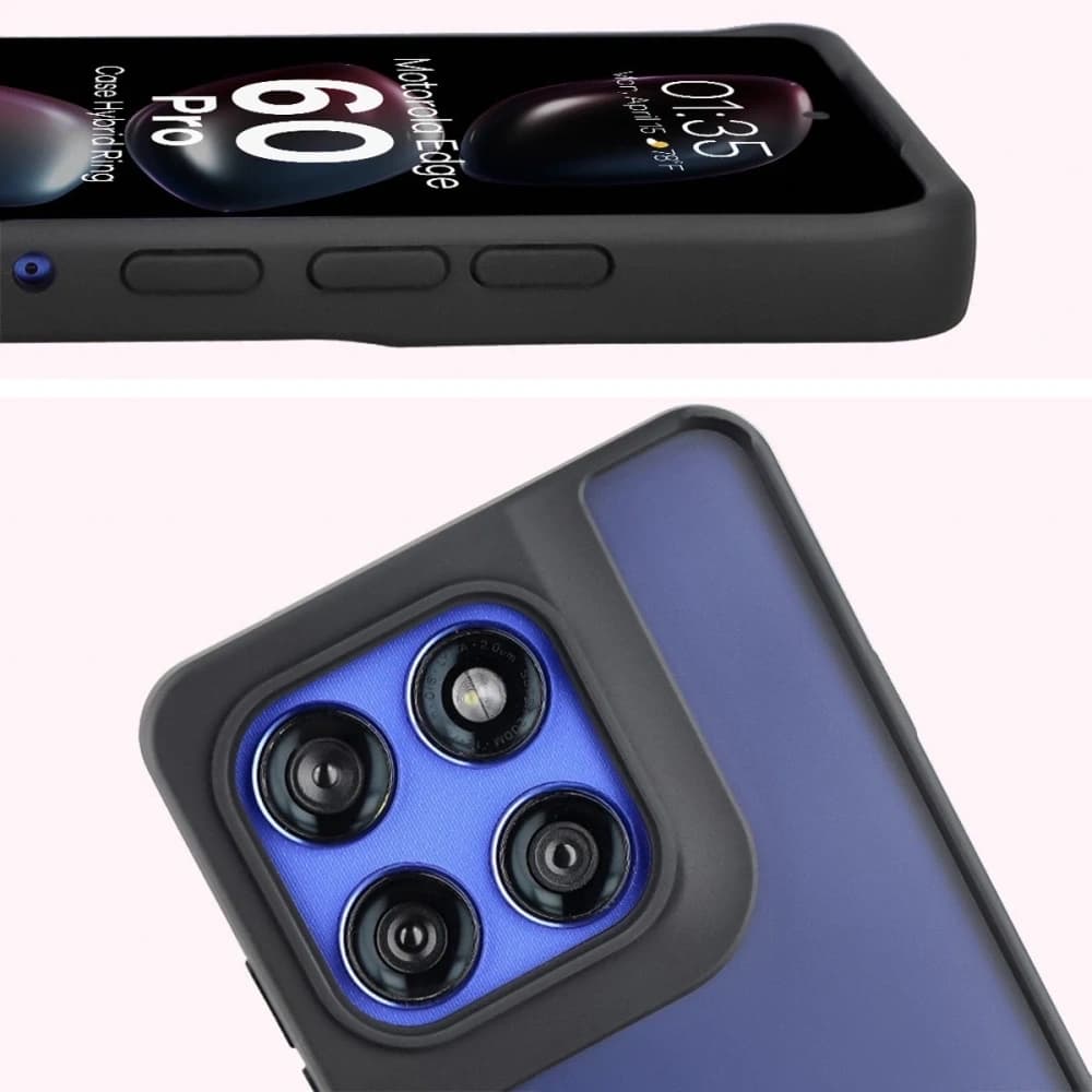 Inel de inel hibrid Bizon Case pentru Motorola Edge 60 Pro, fumuriu, cu ramă neagră - 3