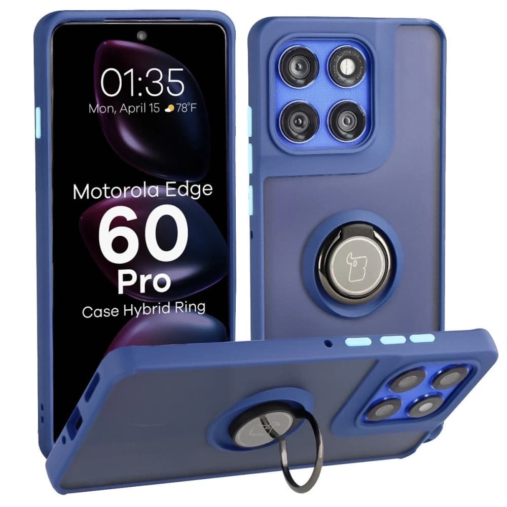 Bizon Case Hybrid Ring Motorola Edge 60 Pro rauchgrau mit einem marineblauen Rahmen - 1