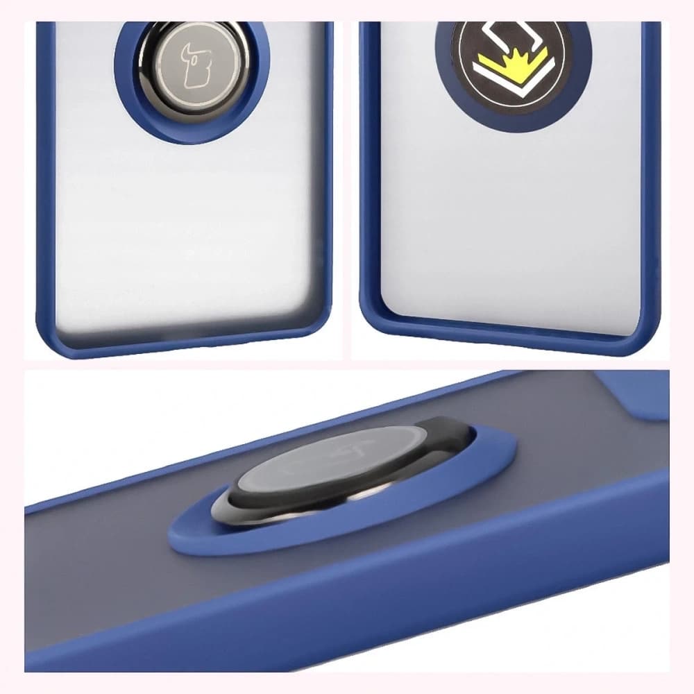 Bizon Case Hybrid Ring Motorola Edge 60 Pro rauchgrau mit einem marineblauen Rahmen - 4