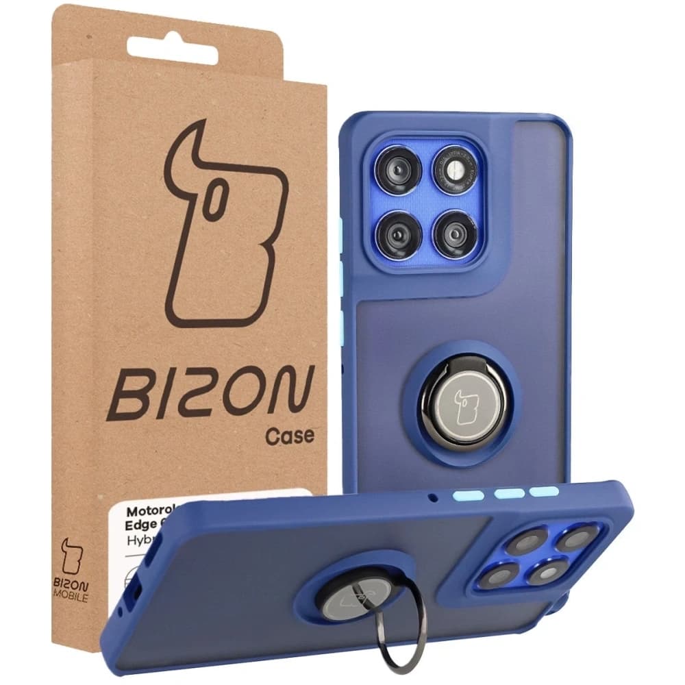 Bizon Case Hybrid Ring Motorola Edge 60 Pro rauchgrau mit einem marineblauen Rahmen - 7