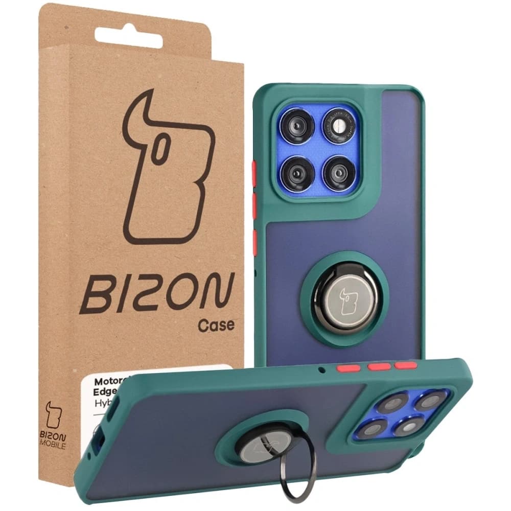 Bizon Case Hybrid Ring Motorola Edge 60 Pro rauchgrau mit dunklem grünen Rahmen - 7