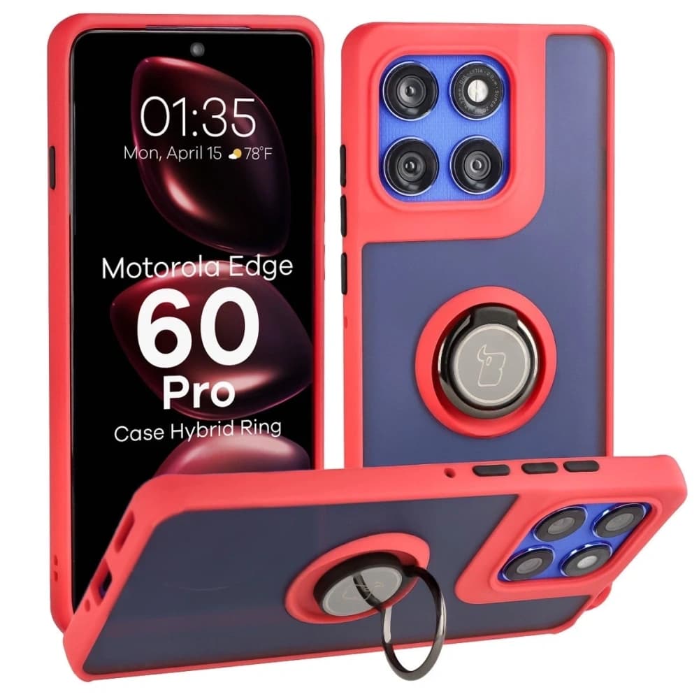 Inel de inel Bizon Case Hybrid pentru Motorola Edge 60 Pro, fumuriu, cu ramă roșie - 1