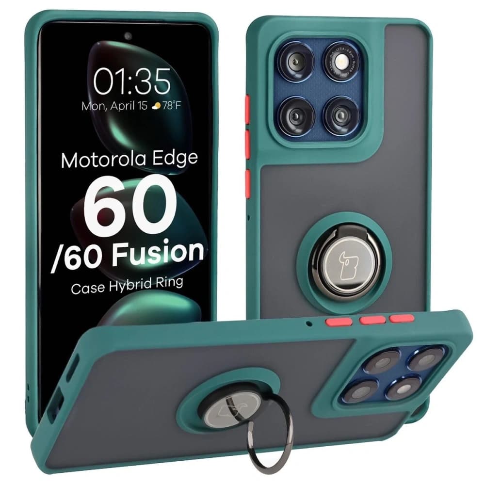 Bizon Case Hybrid Ring Motorola Edge 60 Fusion / 60 smoked with a dark green frame - 1