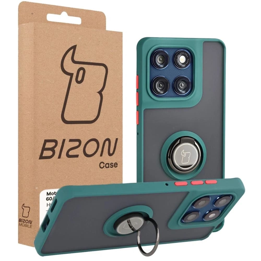 Bizon Case Hybrid Ring Motorola Edge 60 Fusion / 60 smoked with a dark green frame - 7