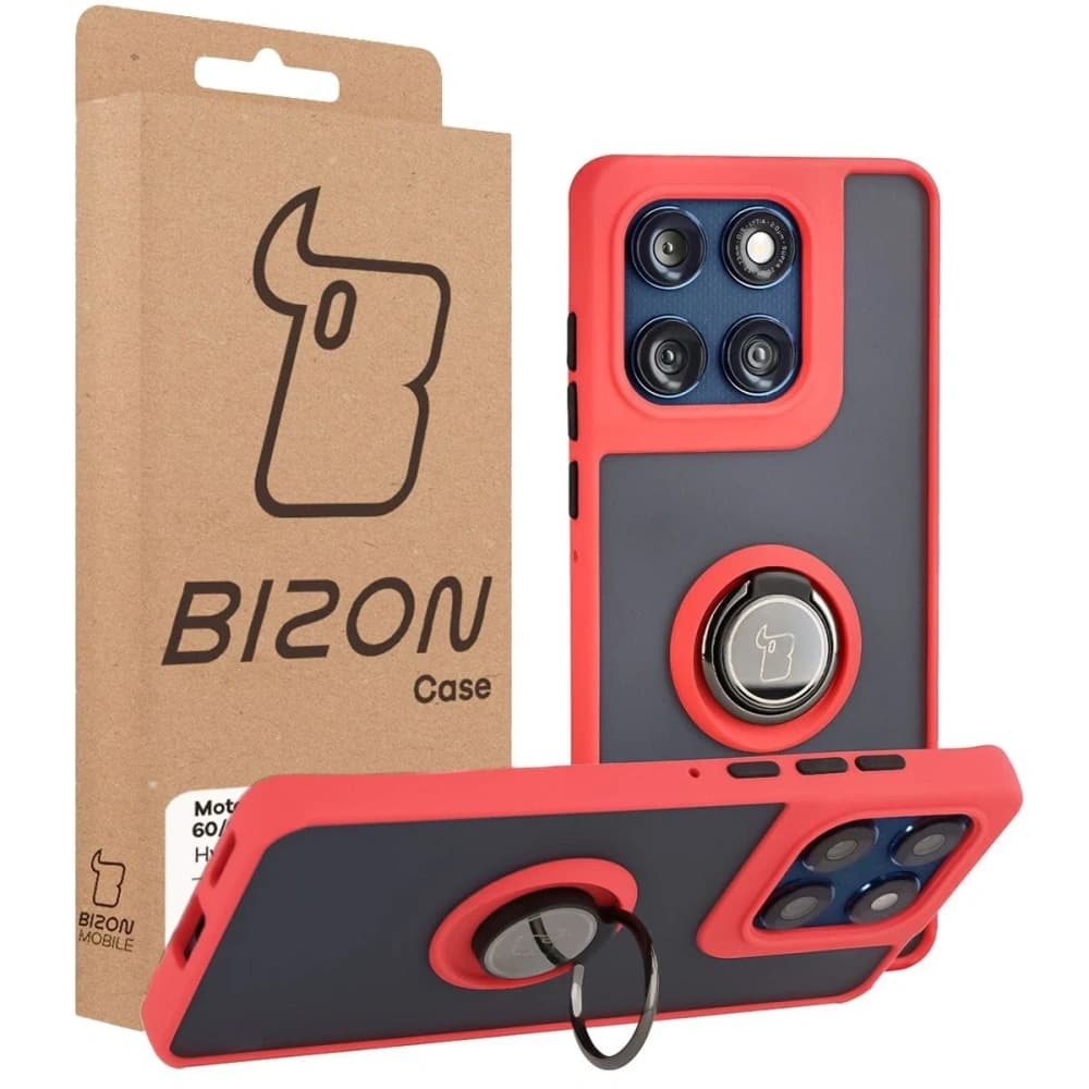 Caz Bizon Hybrid Ring Motorola Edge 60 Fusion / 60 fumuriu cu un cadru roșu - 7