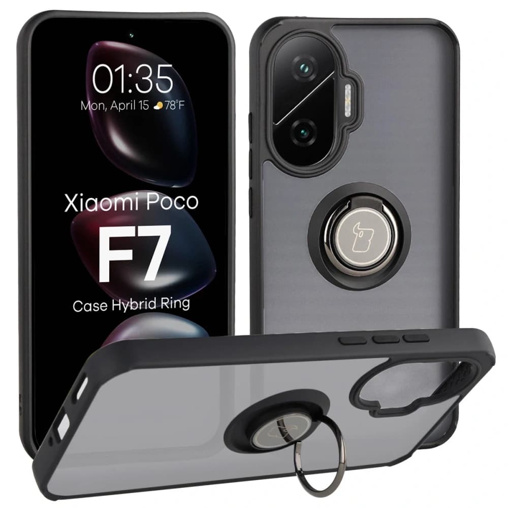 Bizon Case Hybrid Gyűrű Xiaomi POCO F7 füstös fekete kerettel - 1