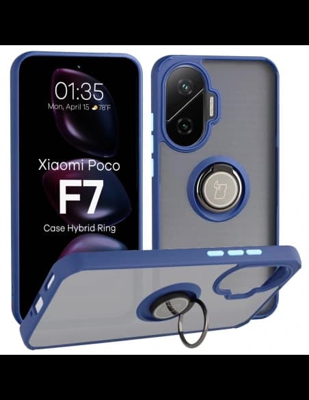 Bizon Case Hybrid Ring Xiaomi POCO F7 rauchig mit navyblau
