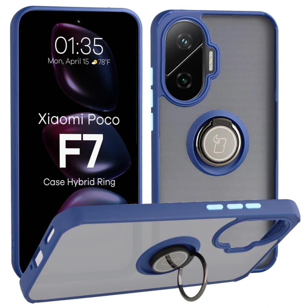Bizon Case Hybrid Ring Xiaomi POCO F7 fumuriu cu albastru marin - 1