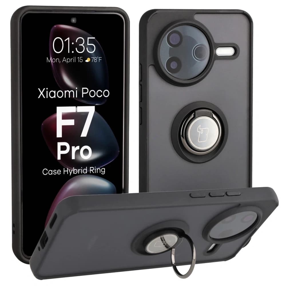 Bizon Case Hybrid Gyűrű Xiaomi POCO F7 Pro füstös fekete kerettel - 1