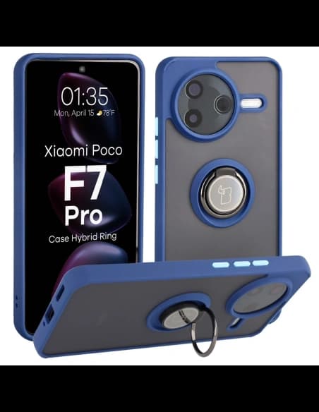 Bizon Case Hybrid Ring Xiaomi POCO F7 Pro fumuriu cu albastru marin
