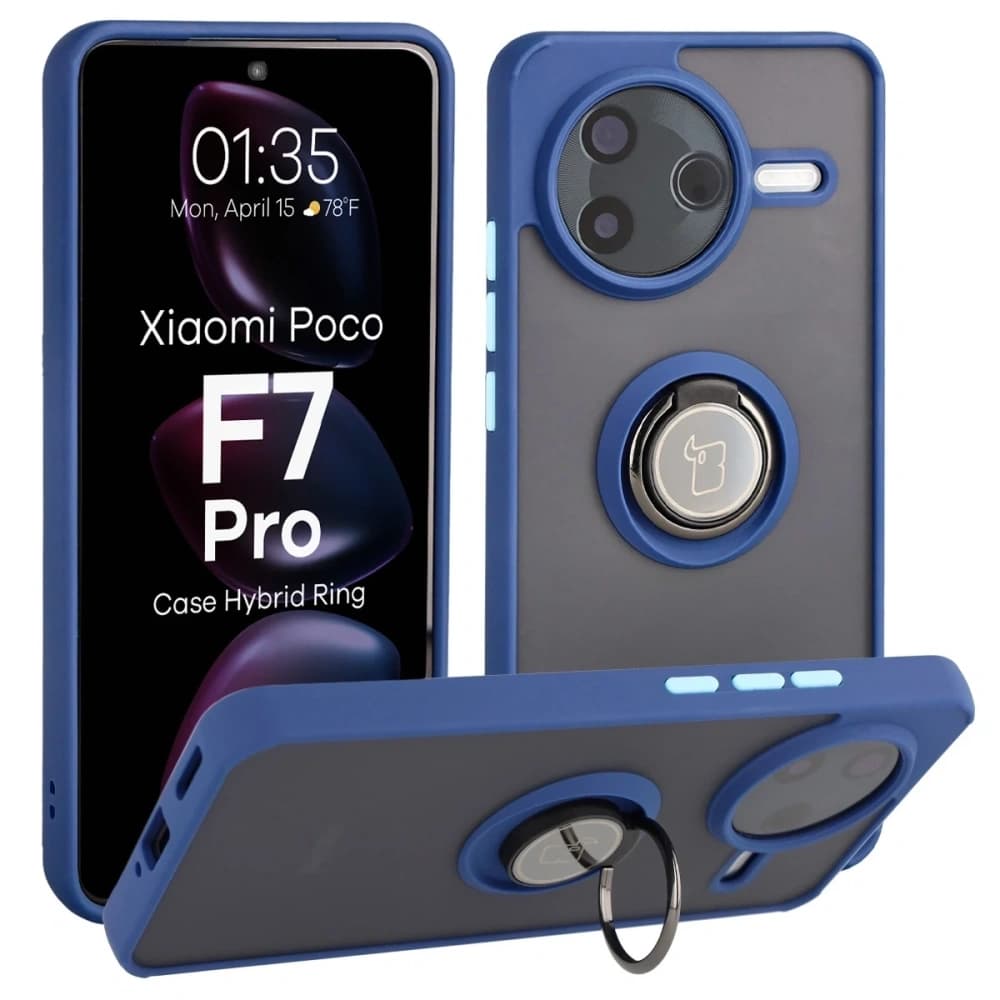 Bizon Case Hybrid Ring Xiaomi POCO F7 Pro fumuriu cu albastru marin - 1