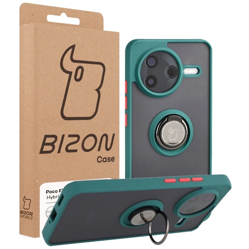 Caz Bizon Hybrid Ring Xiaomi POCO F7 Pro fumuriu cu un cadru verde închis - 7