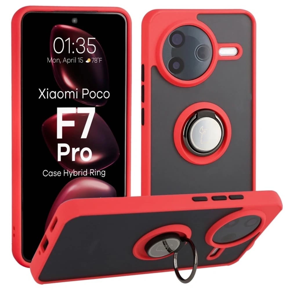 Bizon Case Hybrid Ring Xiaomi POCO F7 Pro kouřový s červeným rámem - 1