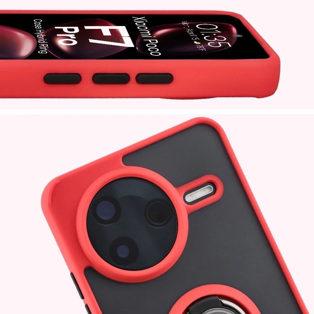Bizon Case Hybrid Ring Xiaomi POCO F7 Pro kouřový s červeným rámem - 3