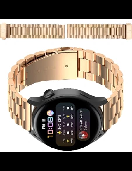 Pasek ze stali nierdzewnej do smartwatcha Bizon Strap Watch Aura QuickRelease 20mm różowozłoty