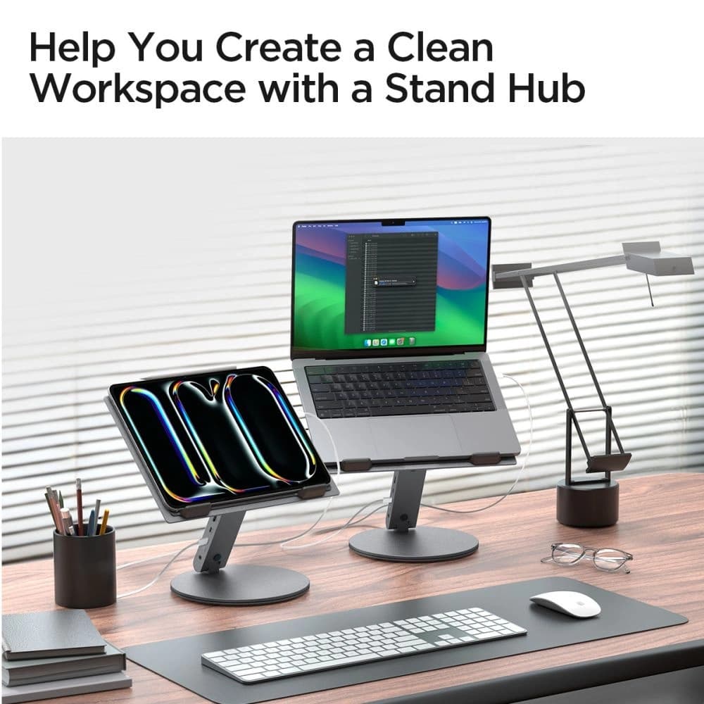 Spigen LD204H Laptop-Ständer USB-C Hub 6w1: 100W Ladeleistung, HDMI 4K, 2x USB-A, 5Gb/s Übertragung, Space Grey - 5