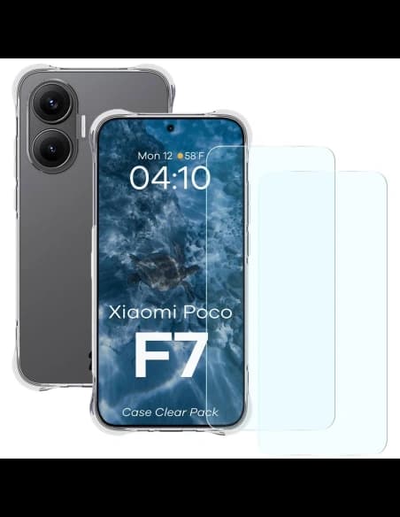Bizon Case Clear Pack tok + 2x edzett üveg Xiaomi POCO F7-hez