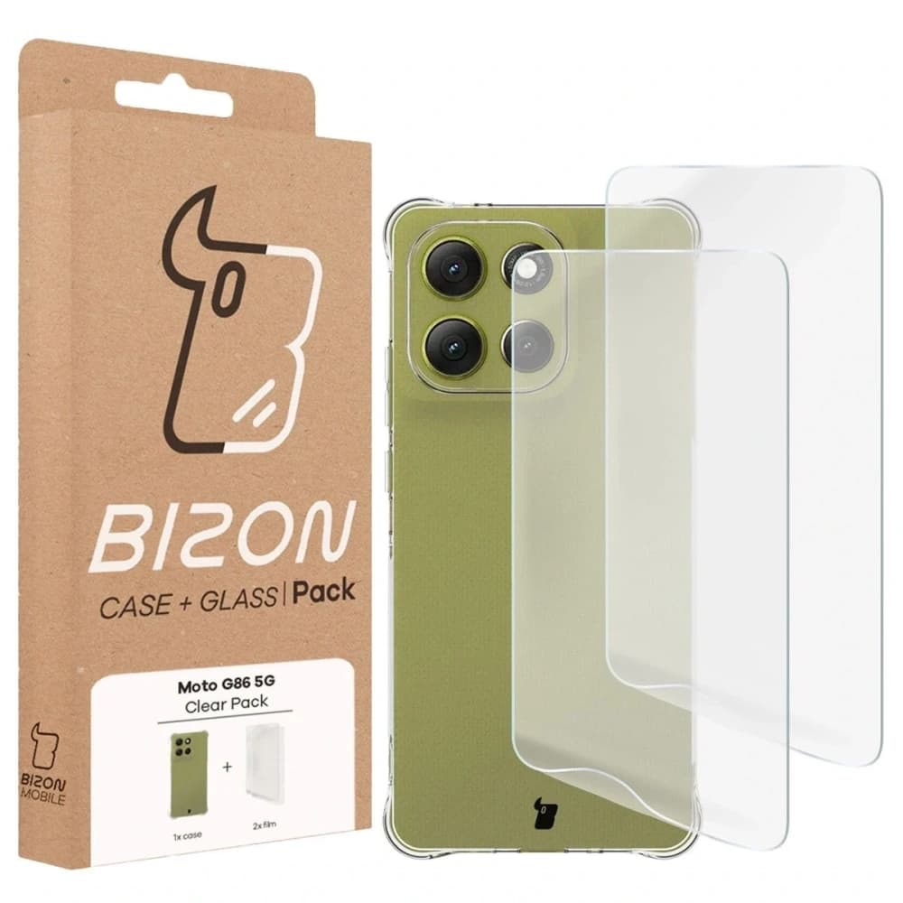 Bizon Case Clear Pack Hülle + 2x Bildschirmfolie Motorola Moto G86 5G - 9