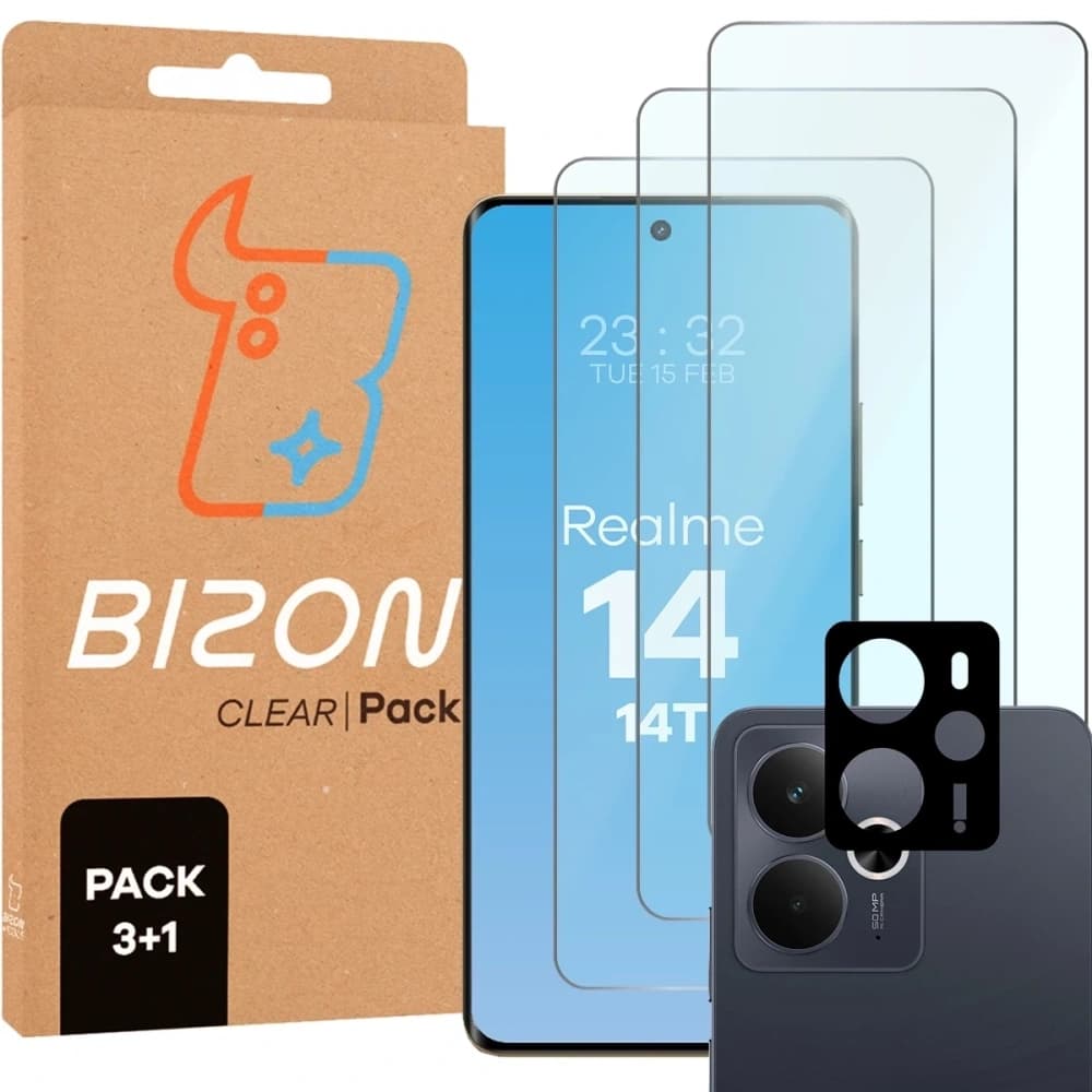 BIZON Clear 3x sticlă pentru ecran + sticlă pentru cameră Realme 14 5G / 14T 5G - 1