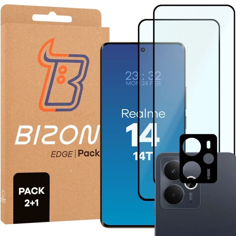 BIZON Edge Pack 2x sticlă pentru ecran + sticlă pentru cameră Realme 14 5G / 14T 5G - 1