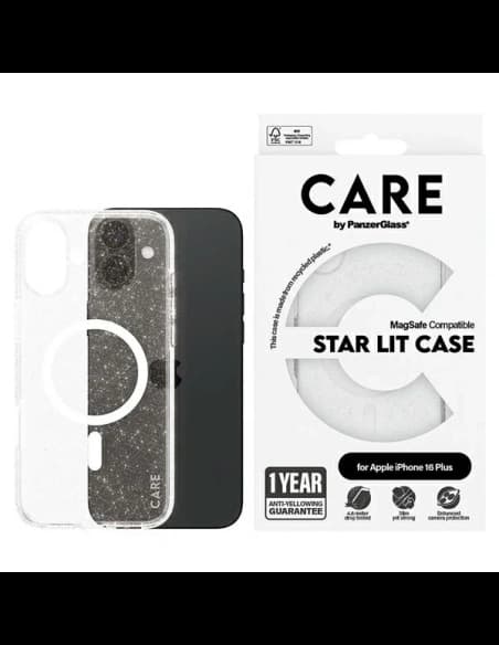 CARE de PanzerGlass Flagship Star Lit Case MagSafe Apple iPhone 16 Plus alb