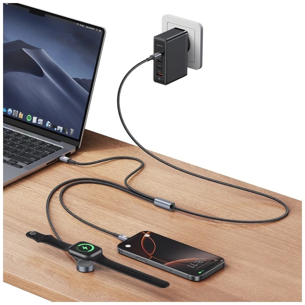 USAMS Huan Sorozat SJ754 3 az 1-ben 72W USB-C / USB-C kábel 60W, USB-C 12W + óra töltő 2.5W korrózióálló - 4