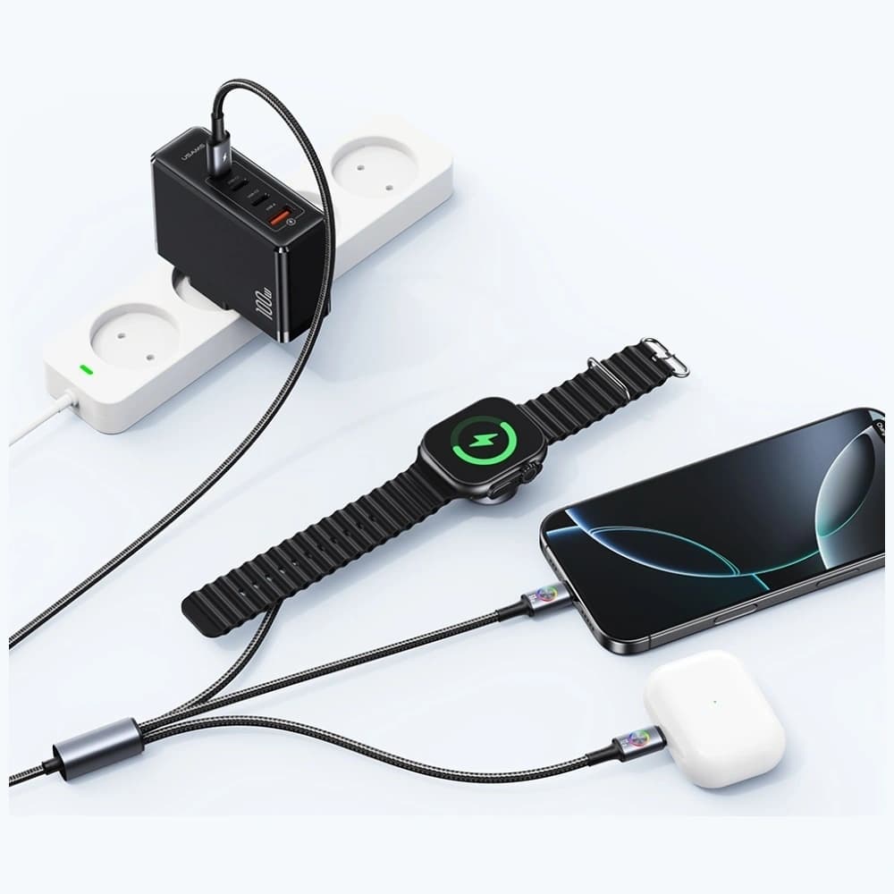 USAMS Huan Sorozat SJ754 3 az 1-ben 72W USB-C / USB-C kábel 60W, USB-C 12W + óra töltő 2.5W korrózióálló - 6