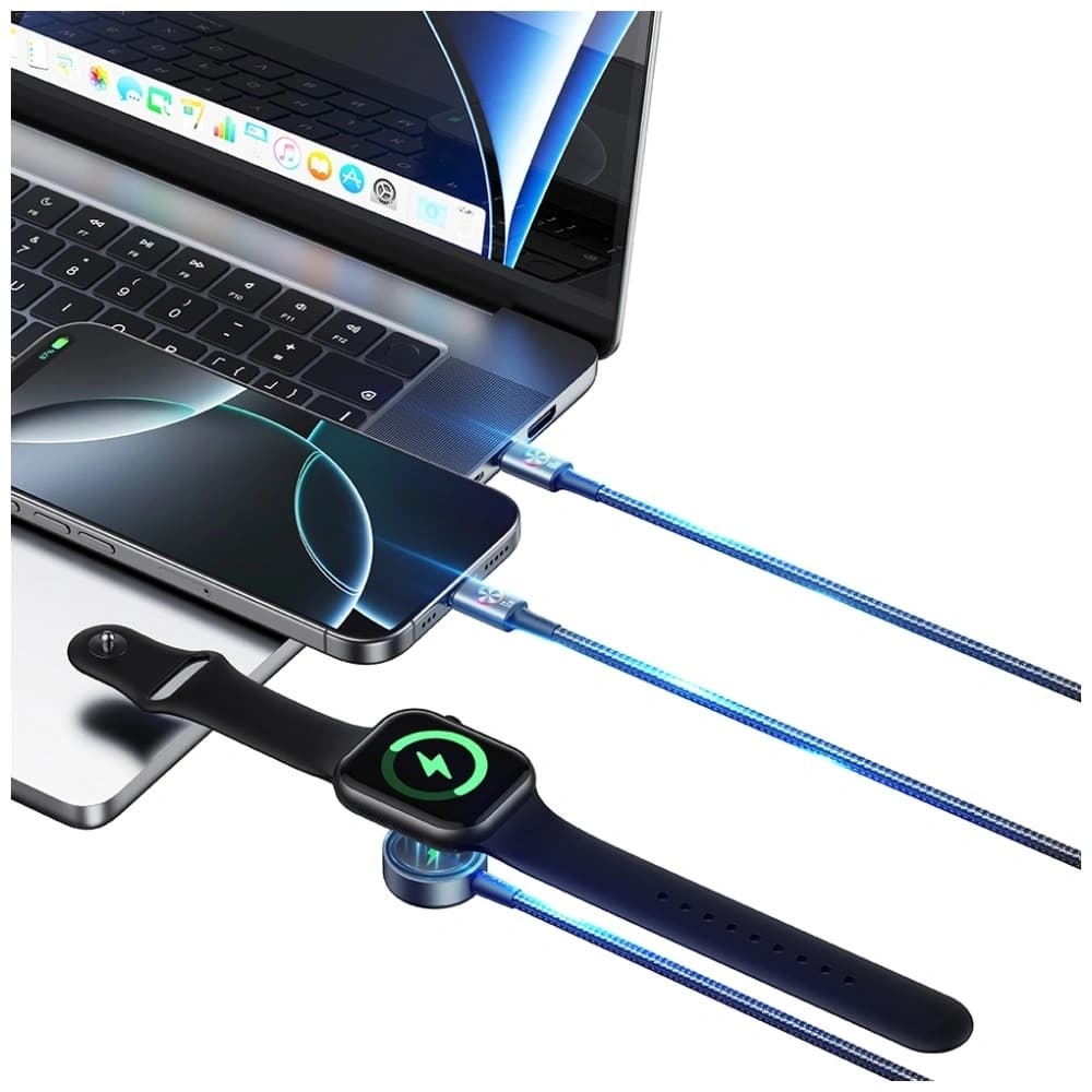 USAMS Huan Sorozat SJ754 3 az 1-ben 72W USB-C / USB-C kábel 60W, USB-C 12W + óra töltő 2.5W korrózióálló - 8