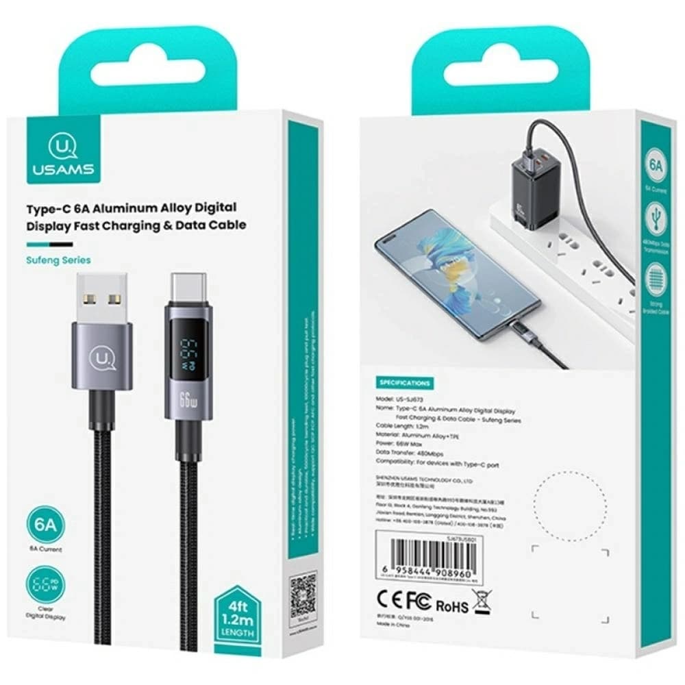 USAMS Sufeng Sorozat US-SJ673 66W 6A Gyors Töltő USB-C USB-A kábel 1,2m korrózióálló - 10