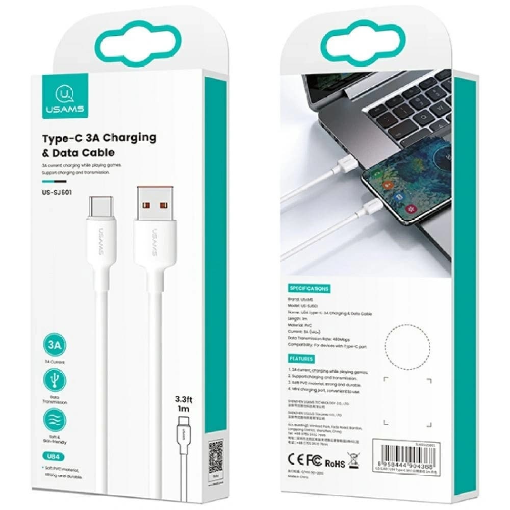 USAMS US-SJ603 U84 3A USB-C / USB-A kábel 3m fehér - 11