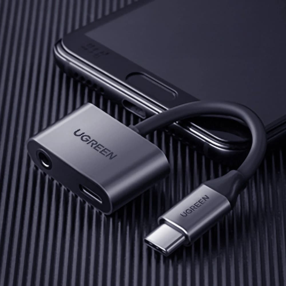 UGREEN CM193 50596 Audio Adapter Dual-Port USB-C (männlich) - Mini Jack 3,5 mm / USB-C (weiblich) grau - 7