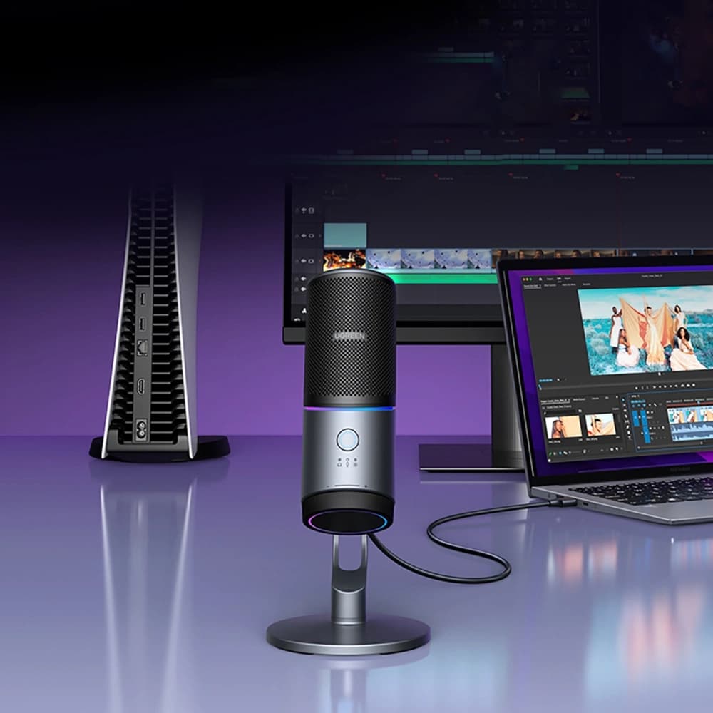 Microfon de birou UGREEN CM769 USB-A RGB LED argintiu - 2