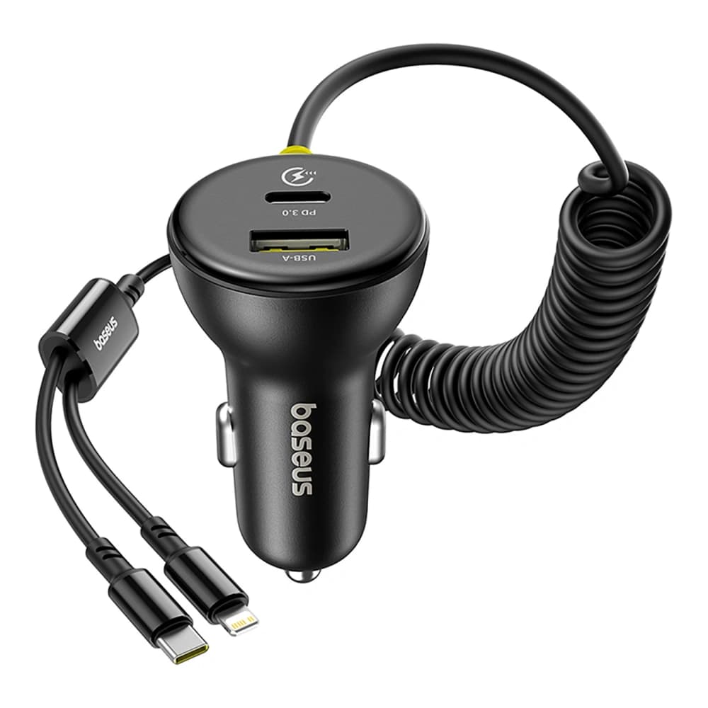 Baseus Circular 60W-os autós töltő USB-A, USB-C beépített Lightning kábellel, USB-C 1.4m fekete - 4