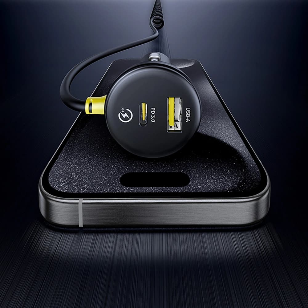 Baseus Circular 60W-os autós töltő USB-A, USB-C beépített Lightning kábellel, USB-C 1.4m fekete - 11