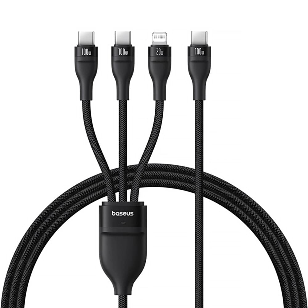 Kabel 3v1 Baseus Flash Series 3 USB-C / 2xUSB-C, Lightning 1,5m 100W černý - 1