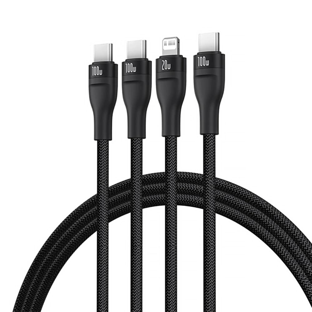 Kabel 3v1 Baseus Flash Series 3 USB-C / 2xUSB-C, Lightning 1,5m 100W černý - 2