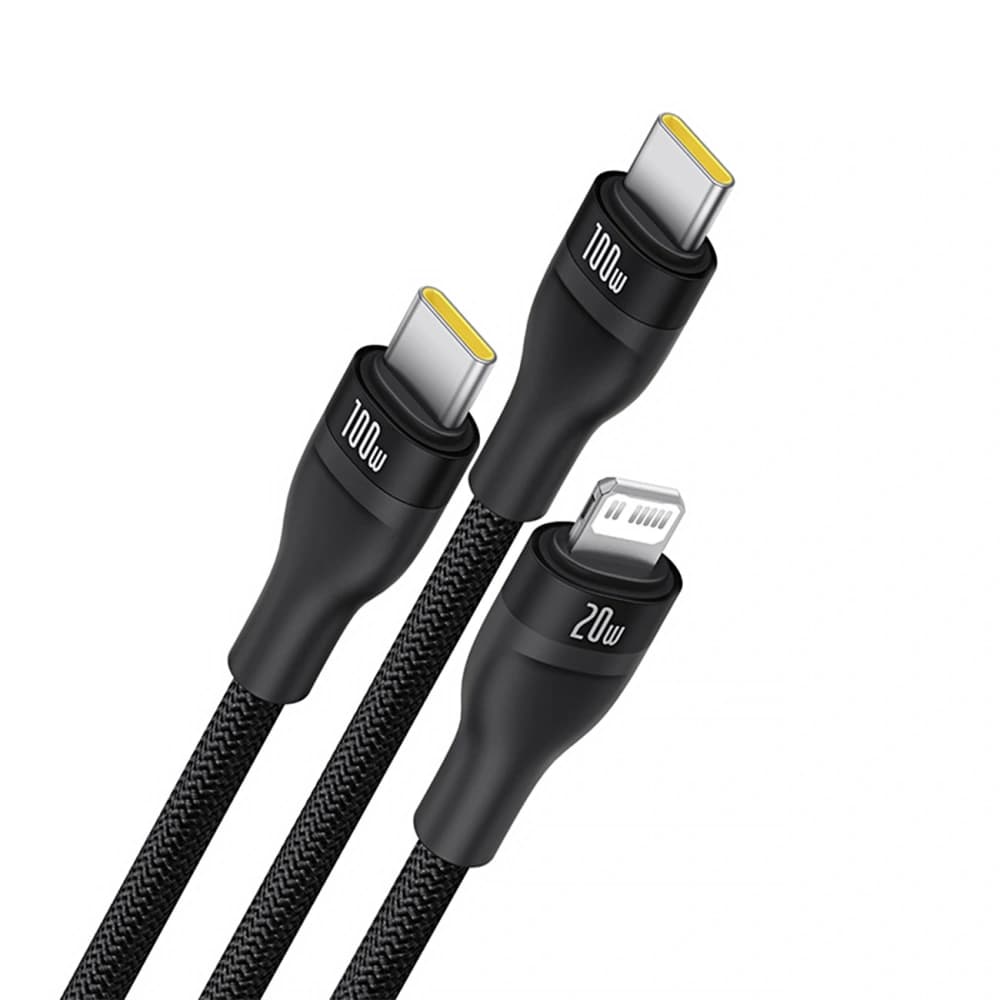 Kabel 3v1 Baseus Flash Series 3 USB-C / 2xUSB-C, Lightning 1,5m 100W černý - 3