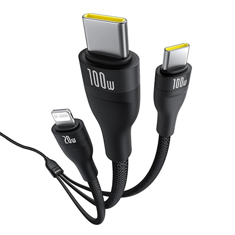 Kabel 3v1 Baseus Flash Series 3 USB-C / 2xUSB-C, Lightning 1,5m 100W černý - 5